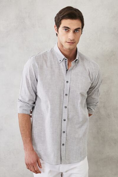 ALTINYILDIZ CLASSICS Erkek Antrasit Slim Fit Dar Kesim Düğmeli Yaka %100 Pamu...