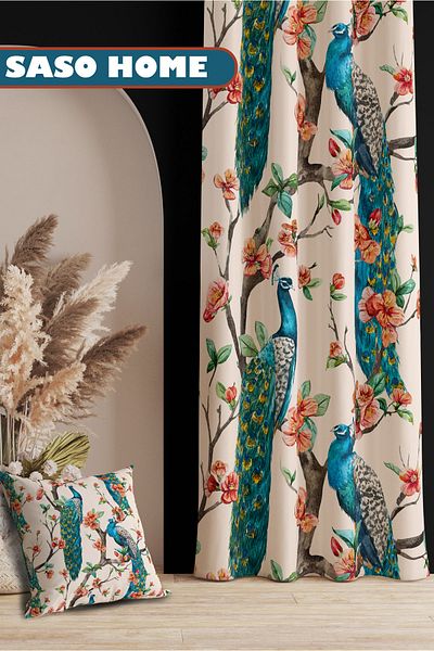 SasoHome Pauni tropicali cu model 140 X 270 cm Cortina de fundal imprimata digital (aripa simpla)