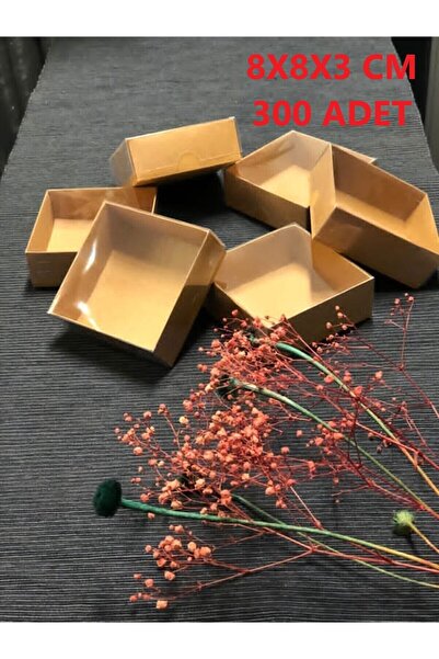 Modern Box 300 Adet 8x8x3 Cm Asetat Kapaklı Kraft Kutu Düğün Nişan Kına Hediy...