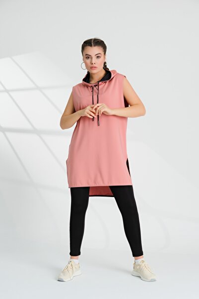 Emayo 4e Activewear Kapüşonlu Kolsuz Somon Tunik