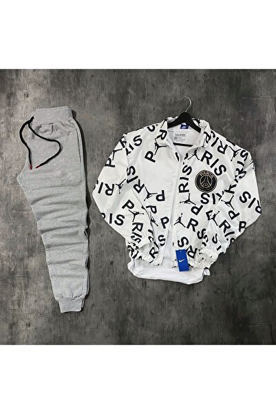 Baycombine35 Unisex Raincoat and Sweatpants Set White-Grey