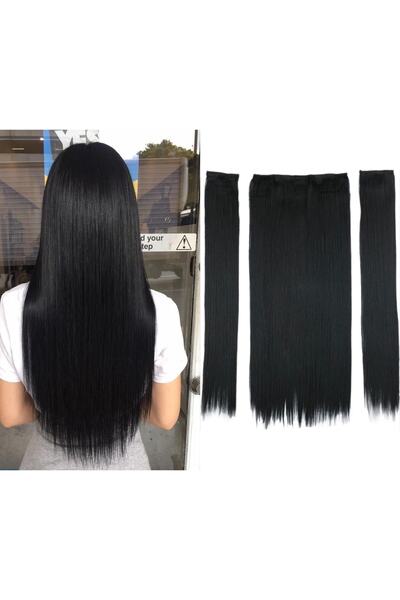 Fenomen Peruk Μαύρο ίσιο ημισελήνο +2 Πλαϊνό Σετ 3 τεμαχίων