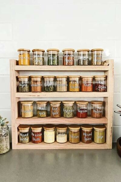 Genel Markalar Doğal Ahşap Baharatlık Tezgah Üstü Dekoratif Mutfak Rafı