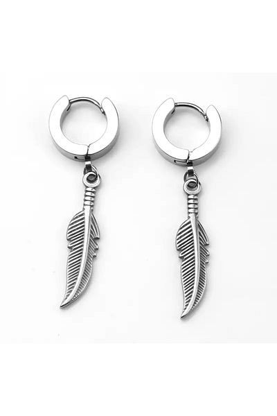 Köstebek Stainless Steel Feather Earrings