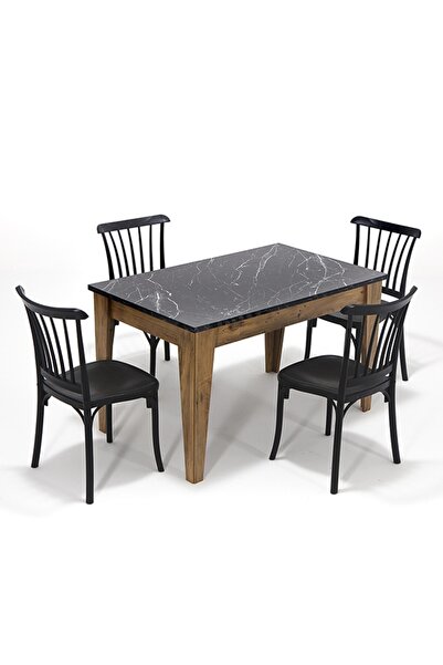 MOBETTO Home Avrupa Masa - Violet 4 Kişilik Mutfak Masa Takımı-siyah