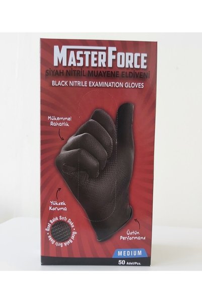 MasterForce Siyah Pudrasız Nitril (medium) Muayene Eldiveni 50'li X 20 Paket - 1 Koli