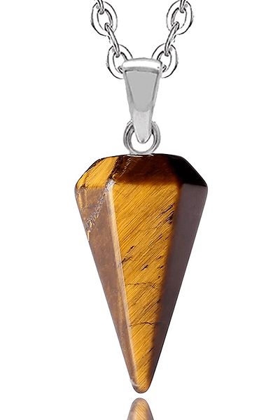 Tesbih Atölyesi Certified Natural Tiger Eye Stone Natural Stone Pendulum Necklace
