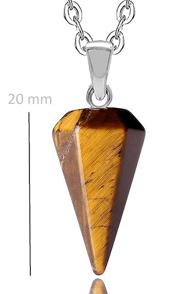 Tesbih Atölyesi Certified Natural Tiger Eye Stone Natural Stone Pendulum Necklace