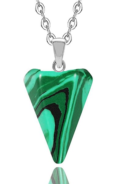 Tesbih Atölyesi Certified Natural Malachite Stone Natural Stone Pendulum Necklace