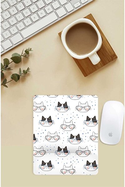 Gizeo Concept Mouse Pad cu model de pisică mixtă cu ochelari și suport pentru...