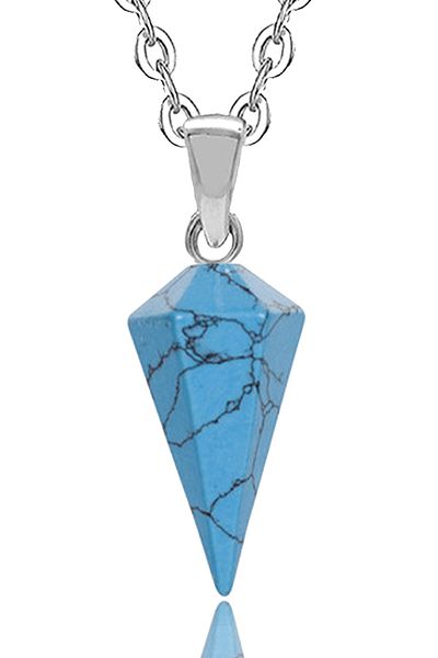 Tesbih Atölyesi Certified Natural Turquoise Stone Natural Stone Pendulum Necklace