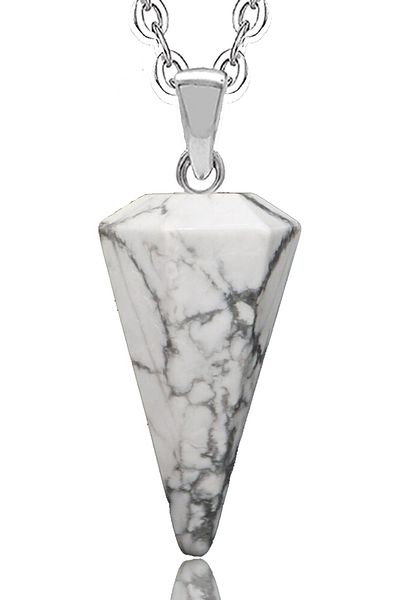 Tesbih Atölyesi Certified Natural Howlite Stone Natural Stone Pendulum Necklace