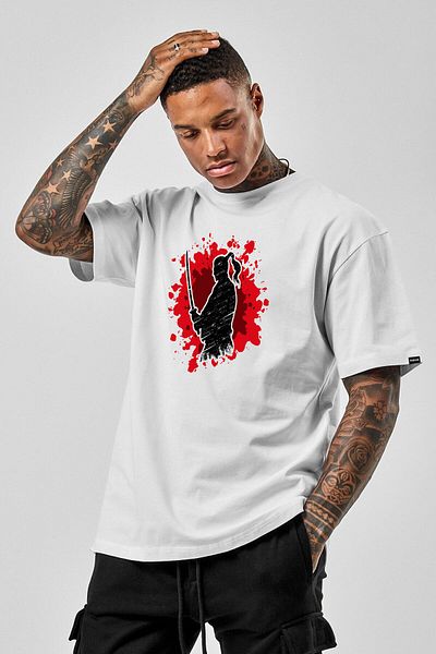 DEEPSENCE Men's Oversize T-shirt Samurai Front Print White