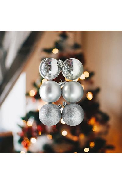 Happyland 6cm 6-Piece Luxury Glitter Shiny Matte Silver Christmas Tree Cicitop