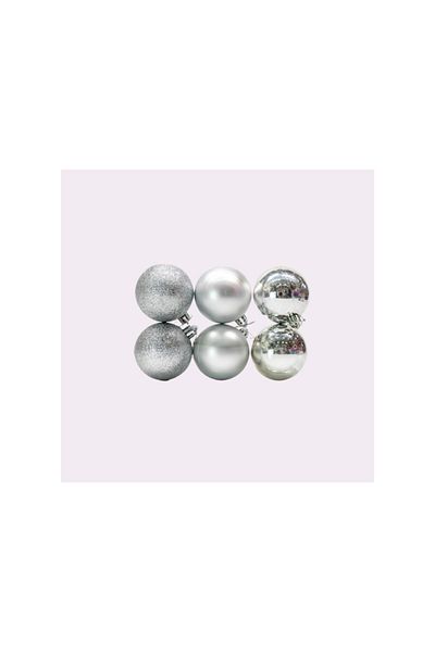 Happyland 6cm 6-Piece Luxury Glitter Shiny Matte Silver Christmas Tree Cicitop