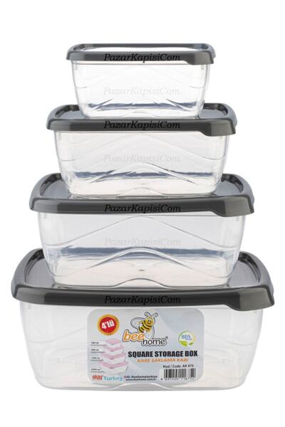 Pazar Kapısı Set of 4 Transparent Square Storage Containers 0.50 - 0.90 - 1.50 - 2.50 Lt