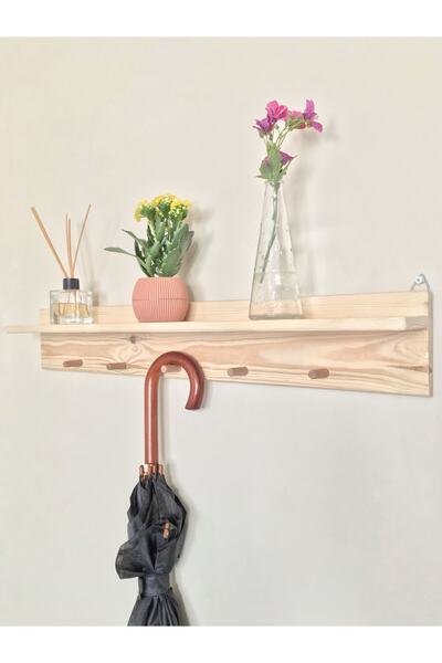 Üsküp Yapı Ahşap Raflı Dekoratif Duvar Askılığı Doğal Ağaç