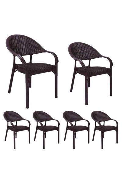 Capissi 6lı Bambu Rattan Koltuk Takımı Kollu Sandalye