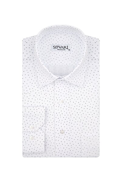 SÜVARİ Gm2006400308 Klasik Yaka Regular Fit Baskılı Siyah Erkek Gömlek