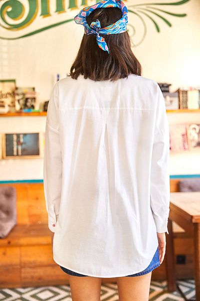 Olalook Dámská bílo-fuchsiová oversize tkaná košile s detailem do kapsy GML-19000978