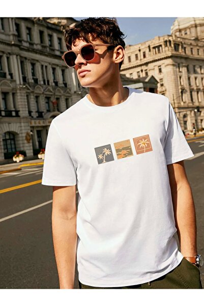 YUVEST Tricou Blackrock Oversize Unisex Palm Tree Tee Printed Crew Deck Trico...