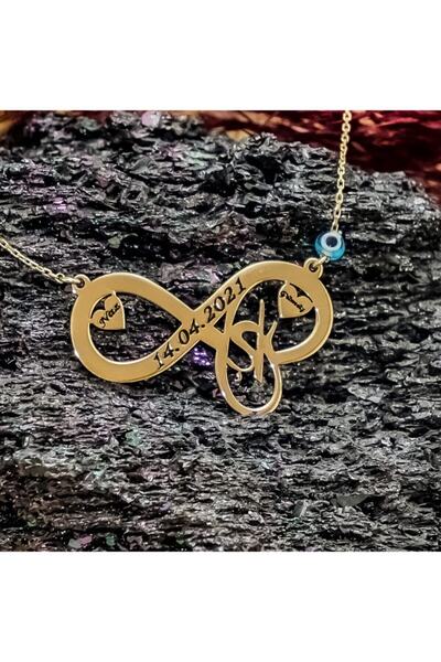 Naz Gümüş Sonsuzluk Aşk Çift Isimli Kolye 925 Ayar Gümüş