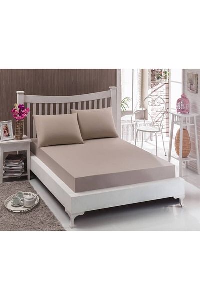Zarif Home King Size Elastic Sheet-Cappuccino
