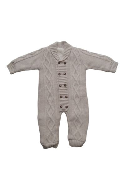 Puppis Baby Unisex Baby Beige Shawl Collar Welsoft Knitwear Jumpsuit
