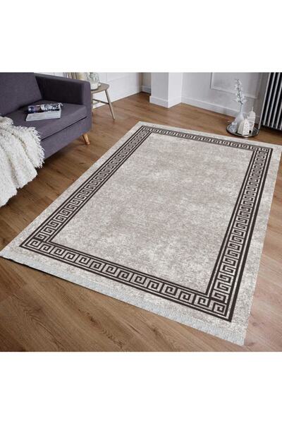 DECOSER HALI Yıkanabilir Gri Siyah Çerçeveli Kilim