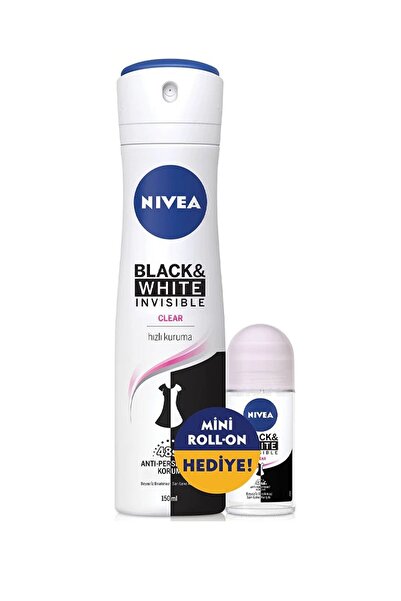 NIVEA Invisible Black & White Clear Kadın Deodorant 150 ml + Mini Roll-on 25 ml