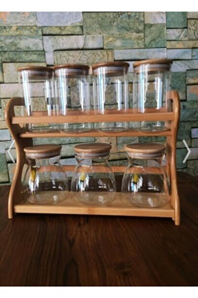 AROW Artemis 7 Piece Glass Spice Set with Bamboo Stand Tr-804