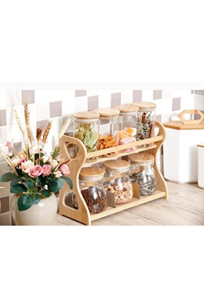 AROW Artemis 7 Piece Glass Spice Set with Bamboo Stand Tr-804