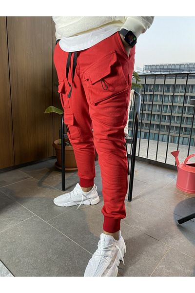 AUST GİYİM Men's Red Pocket Tracksuit Model