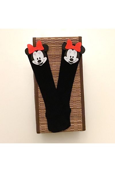 Sude Baby Girl Black Mickey Figured Knee Socks Mickey Mouse