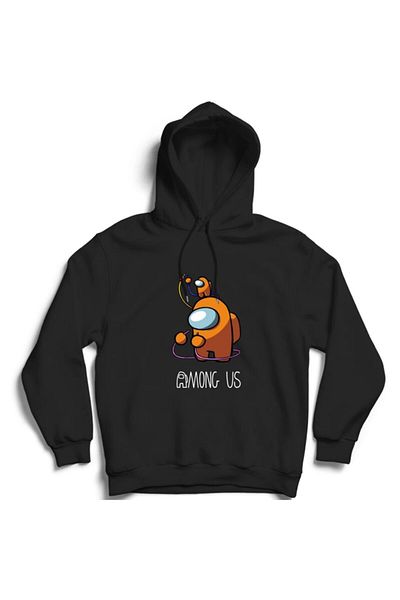 fame-stoned Унисекс черен суитшърт с качулка и принт с надпис „Among Us Game“