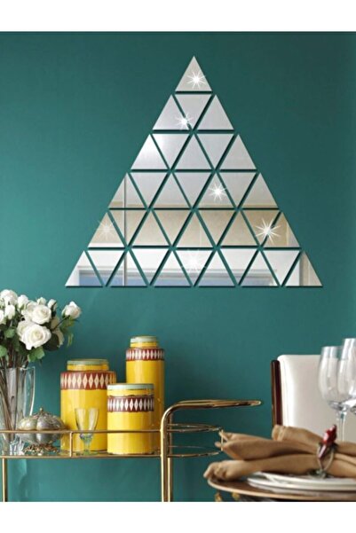 Abaküs Dekor Süs Üçgen Ayna Gümüş 100 Adet Pleksi Dekoratif Ayna Antre 5*5cm Süs Duvar Tavan Dekoru
