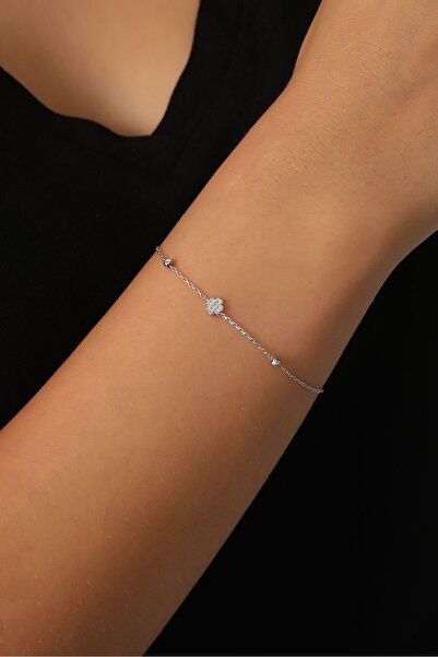 Bilsen Store 925 Ayar Gümüş Beyaz Zirkon Taşlı Toplu Çiçek - Bileklik