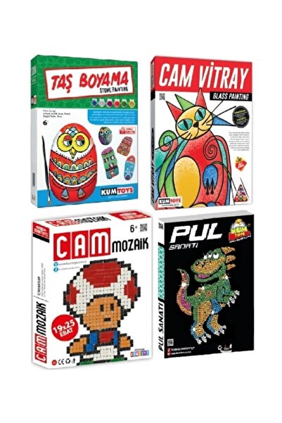 Kumtoys Taş, Pul Cam Vitray Cam Mozaik 4 Lü Boyama Ve Sanat Seti