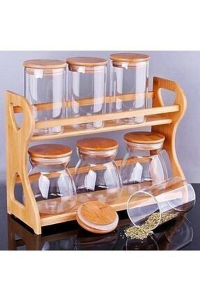 AROW 7-Piece Glass Spice Set with Bamboo Lid - Sefa Dowry