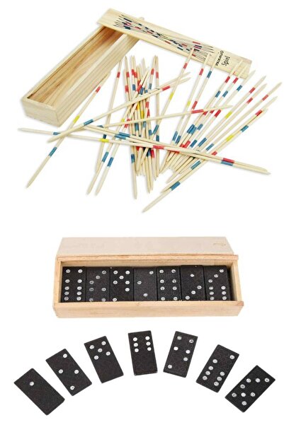RoseRoi Wooden Domino and Mikado Spiel Stick Together Play Set