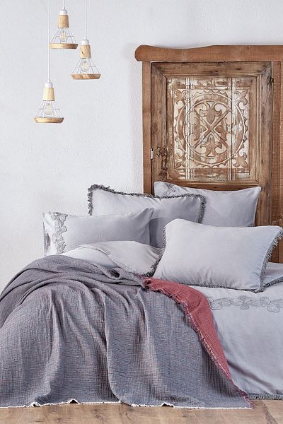 Ecocotton Cuvertură de pat Inject Antracit Roșu Claret 230x250 - Muna