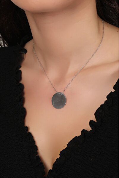 Bilsen Store Kadın 925 Ayar Rodium Kaplama Düz Yuvarlak Gümüş Kolye