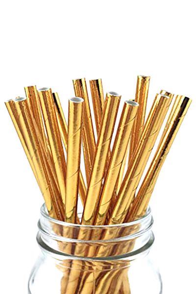 Kazanabil Metallic Paper Straws Gold 24 pieces