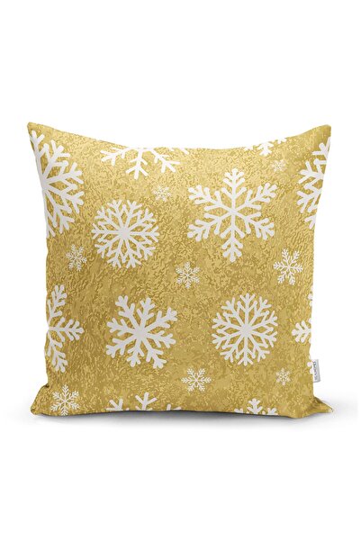 Realhomes غطاء وسادة رمي حديث بنمط ندفة الثلج باللون الأبيض على خلفية ذهبية