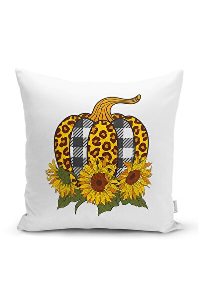 Realhomes Beyaz Emin Üzerinde Ayçiçek Desenli Balkabağı Dijital Baskılı Moder...