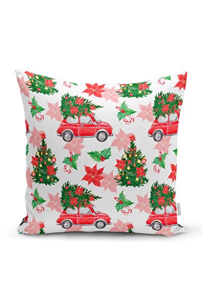 Realhomes Çift Taraflı Beyaz Zemin Üzerinde Yılbaşı Desenli Kırmızı Tostos Sü...