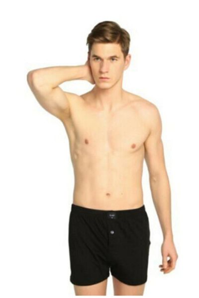 Tutku Men's Black Combed Cotton Buttoned Boxer 6 Pcs