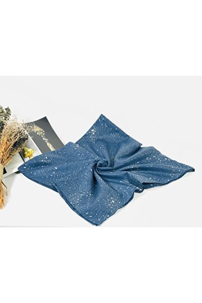 MOM COLLECTİON Kadın İndigo  Varaklı Tülbent Havaifişek Desenli  Eşarp