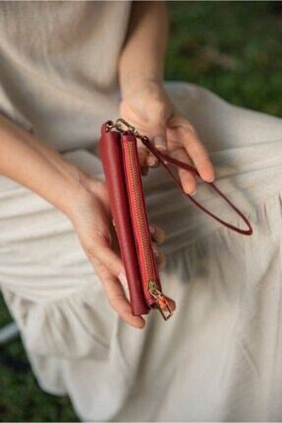 Vera Women's Ollbag Red Washed Leather Large Size Women's Wallet