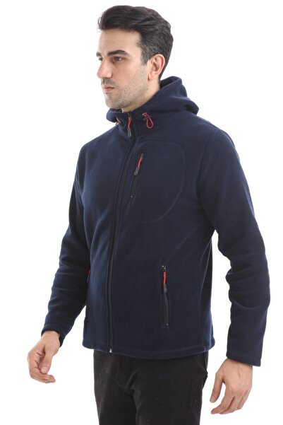 VEGA PORT Чоловічий синій флісовий худі з капюшоном і блискавкою